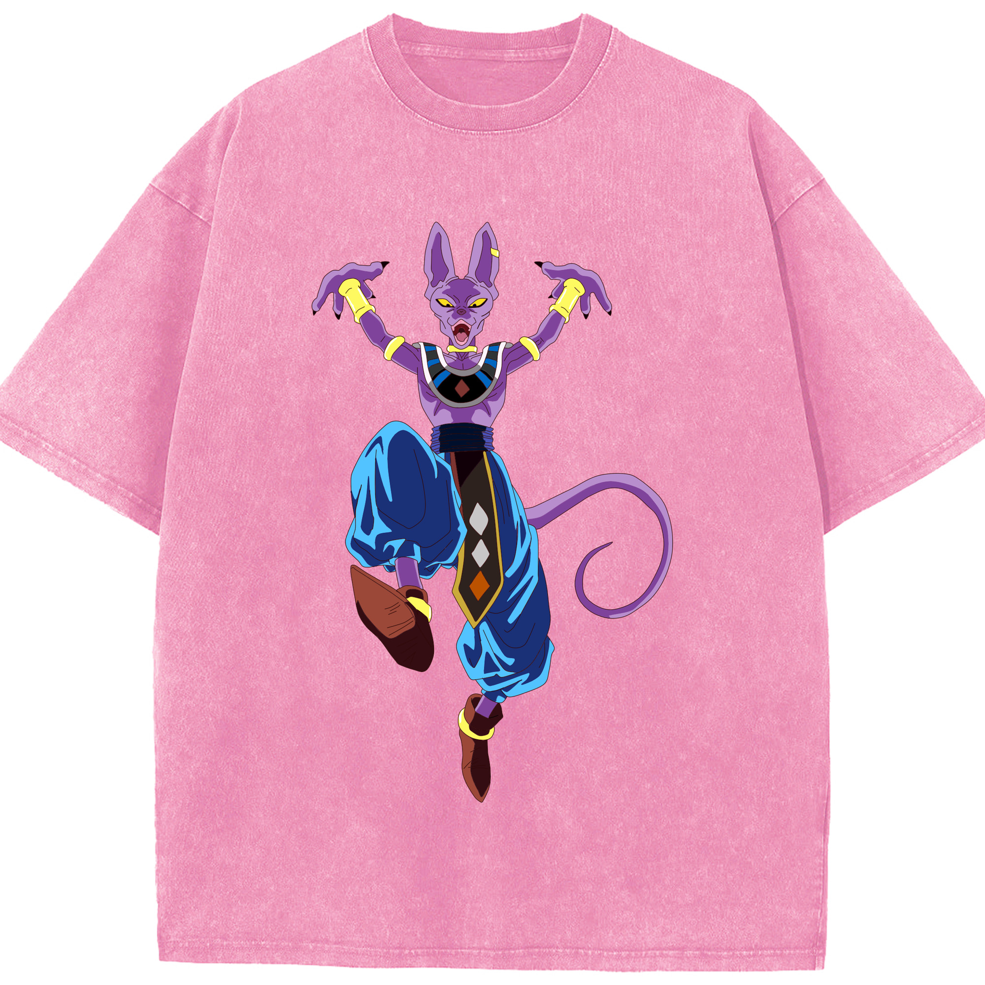 （画像用） ドラゴンボール ビルス 破壊神ビルス DRAGON BALL Beerus Birusu 綿100% ヴィンテージ風 半袖Tシャツ（フロントプリント）